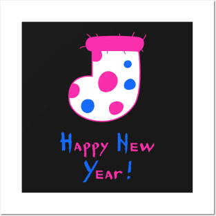 Polka Dot Christmas Stocking. Happy New Year! Posters and Art